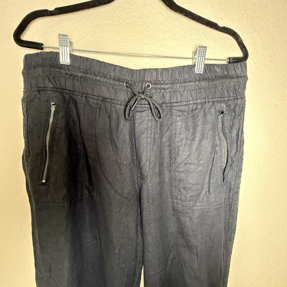 Athleta Cabo Linen Jogger Pants Tapered Drawstring Chambray Black Womens Size 14 - Picture 2 of 7